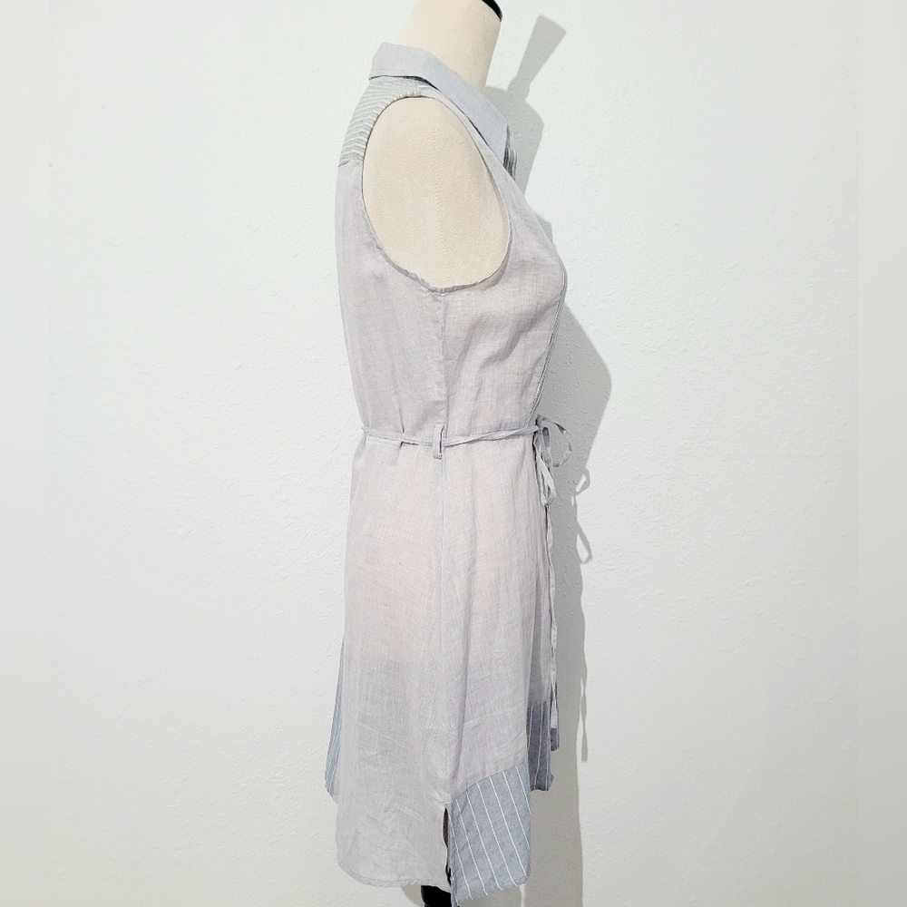 Sleeveless Shirt Dress Size Small Blue Striped Button Front Tie 100% Cotton - Picture 4 of 10